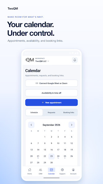 TwoQM Android app calendar screen from the official store listing
