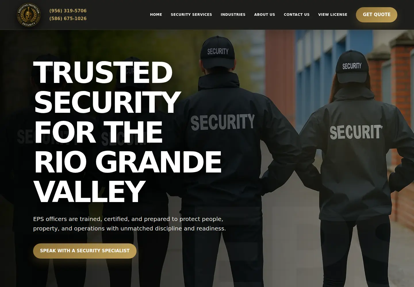 Executive Protection Security website homepage